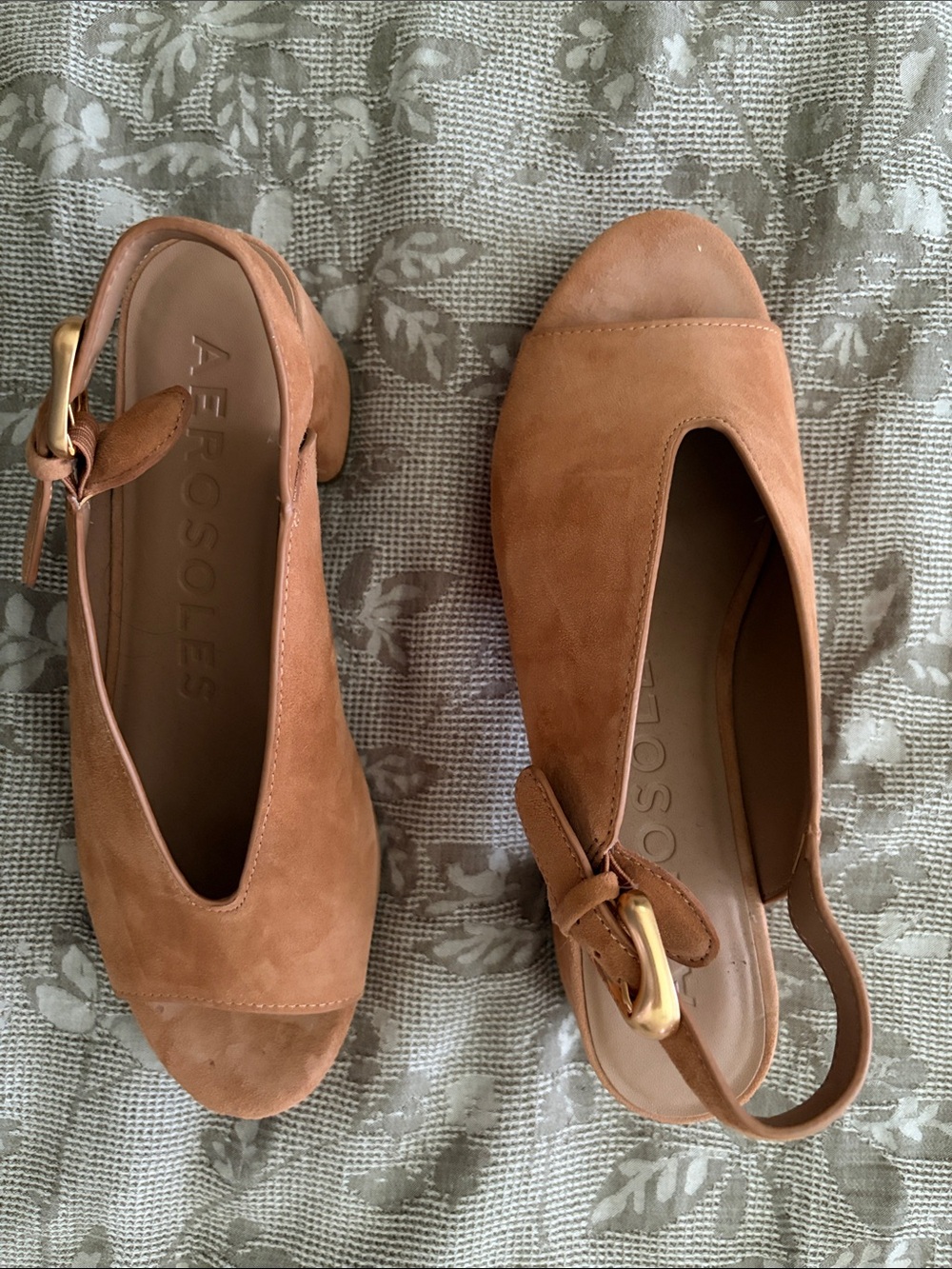 Aerosoles Women's Suede Slingback Peep-Toe Heels in Cognac - Picture 3 of 4